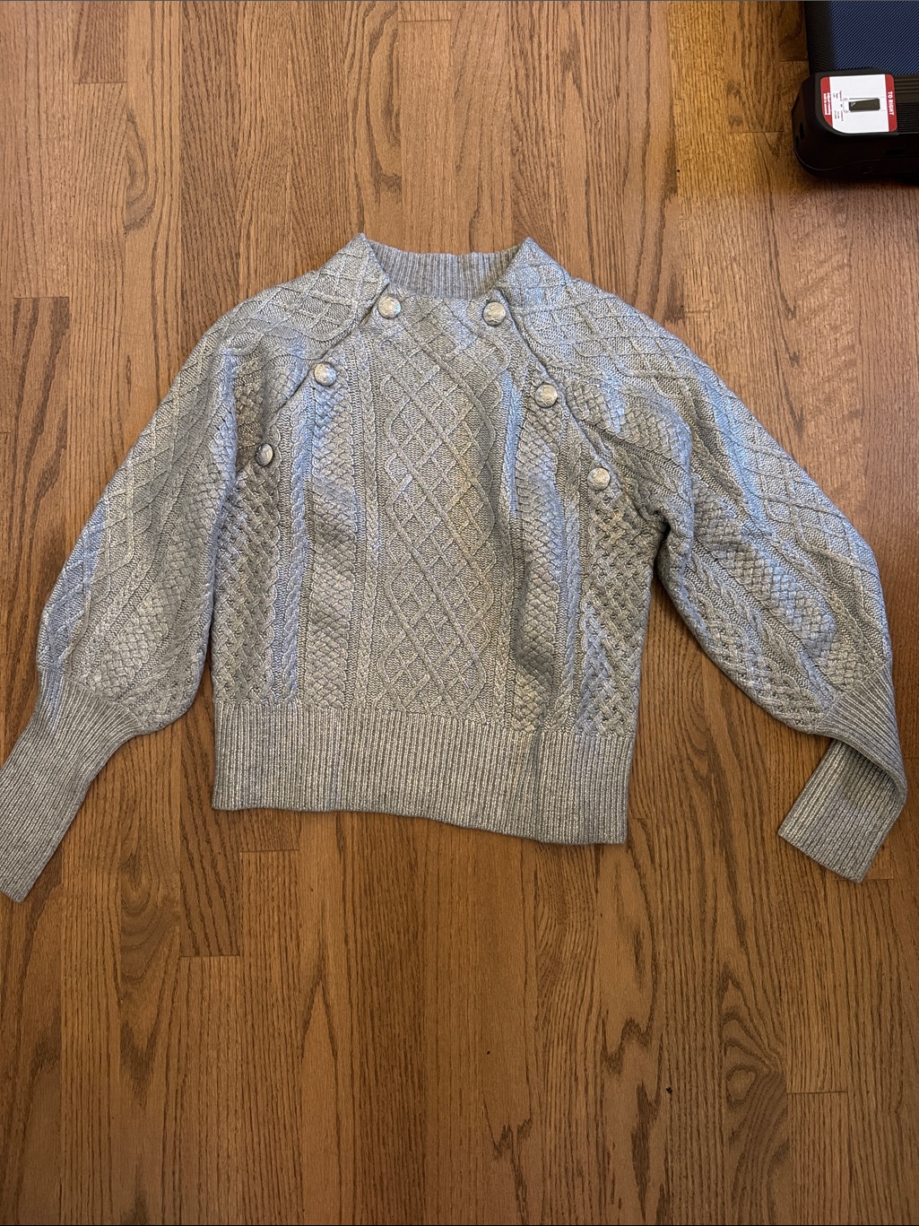 Veronica Beard Silver Cable Knit Cardigan